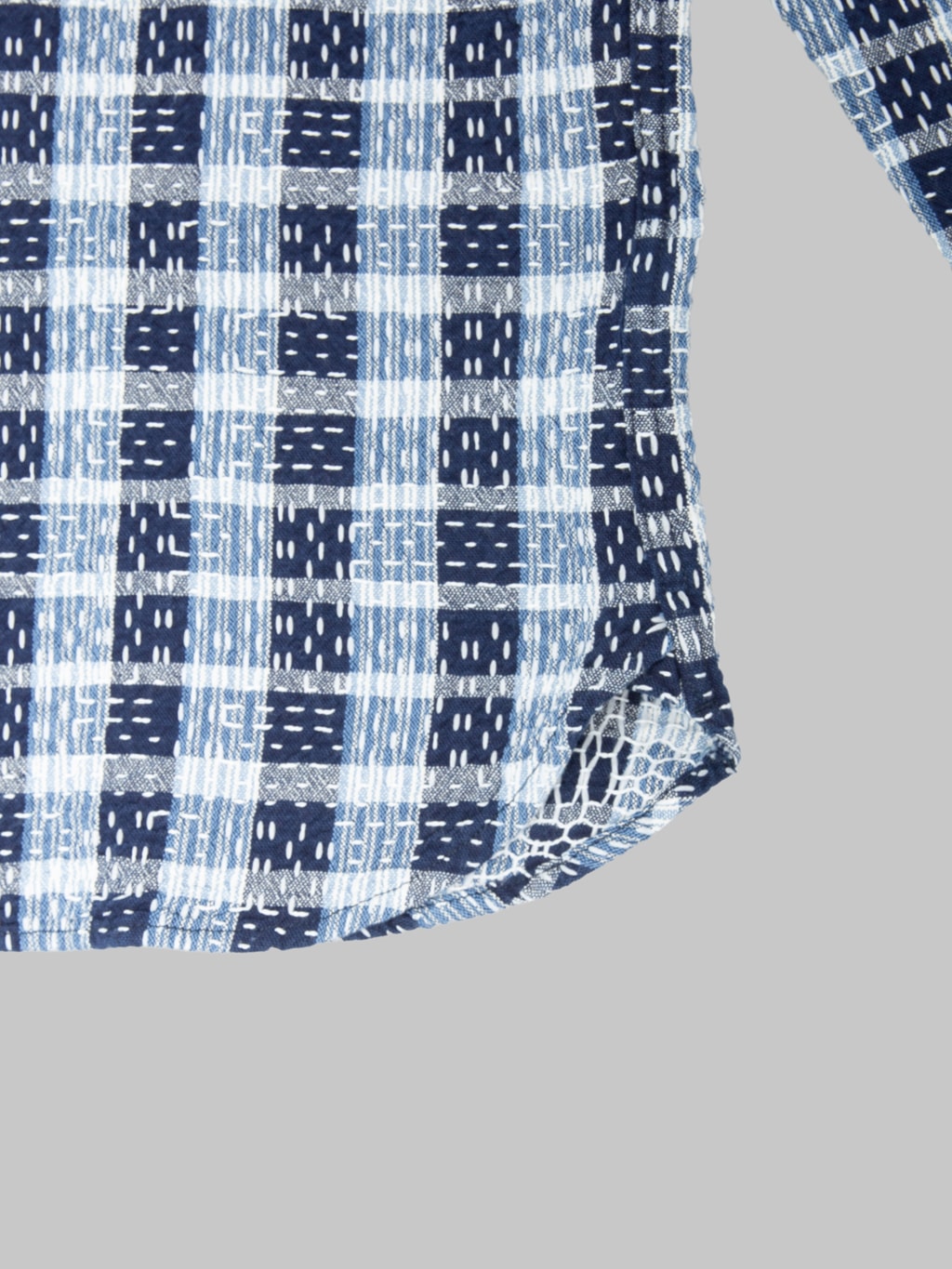 Studio D'Artisan 5737 Indigo Plaid Noragi Boro Sashiko Work Shirt