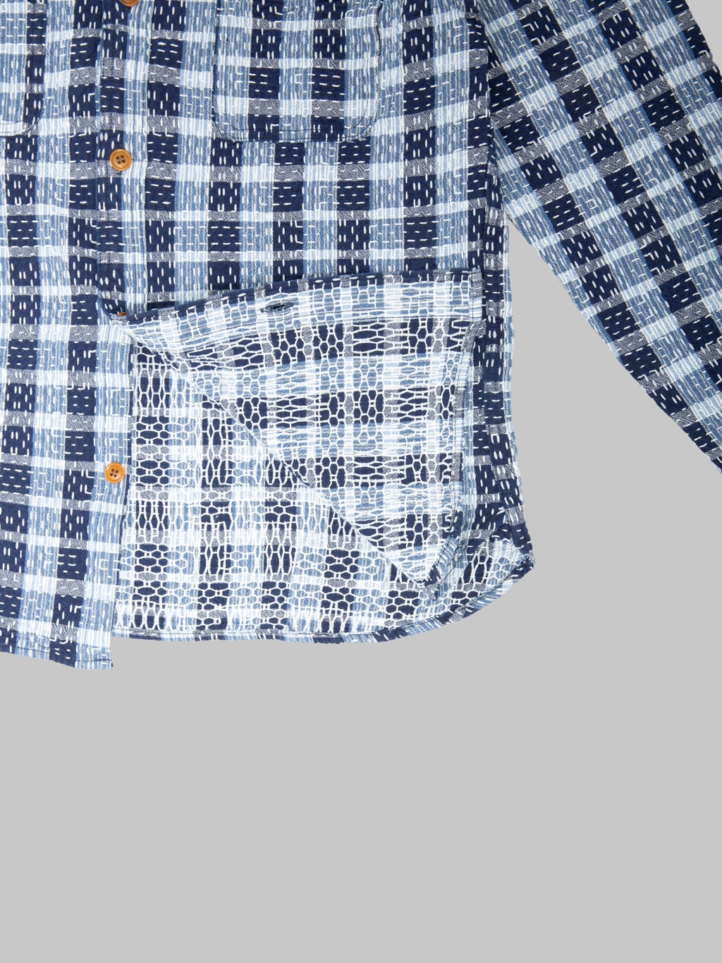Studio D'Artisan 5737 Indigo Plaid Noragi Boro Sashiko Work Shirt