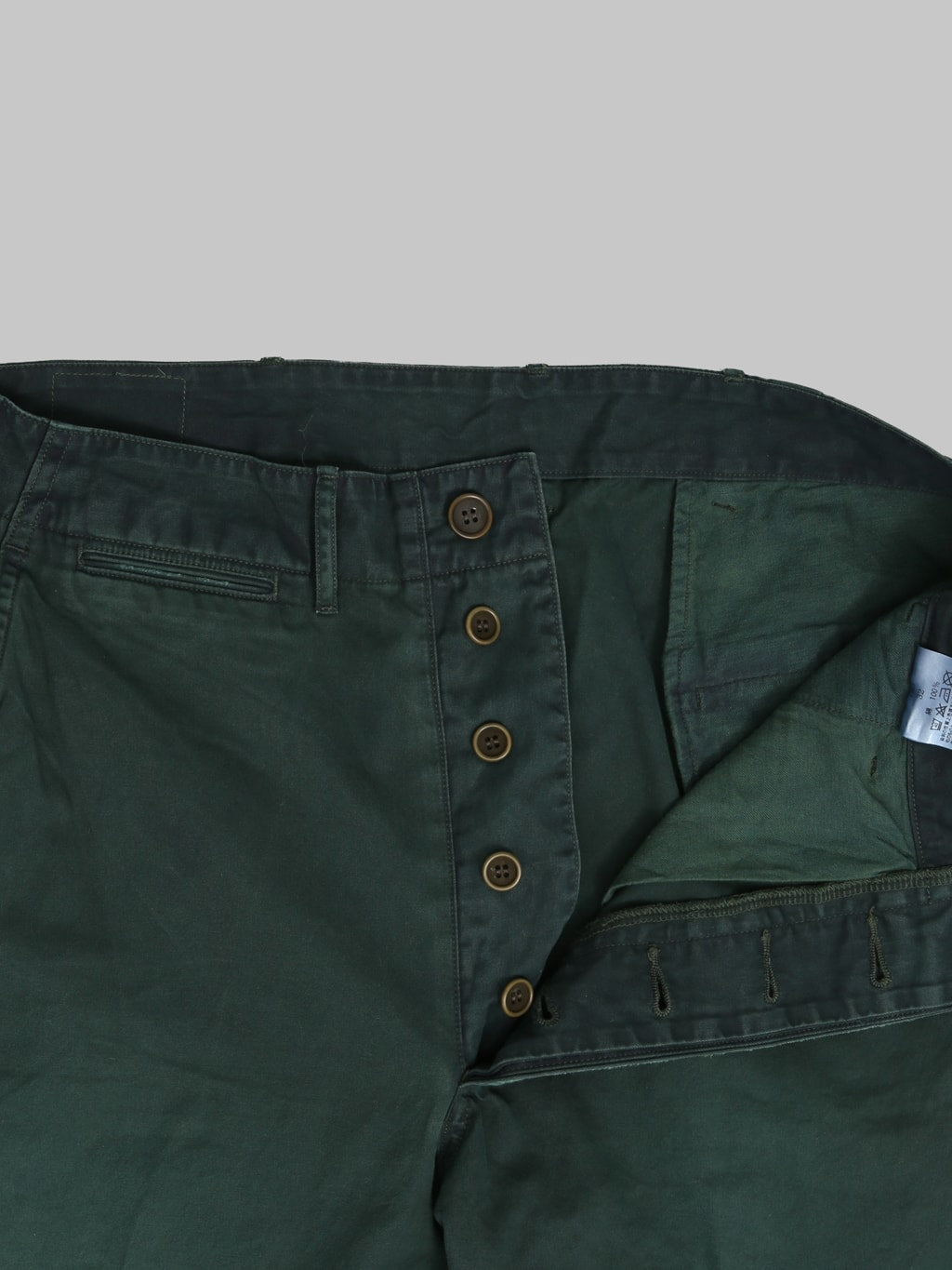 Studio DArtisan 1923 Supima Cotton Chino Pants Indigo Green buttons