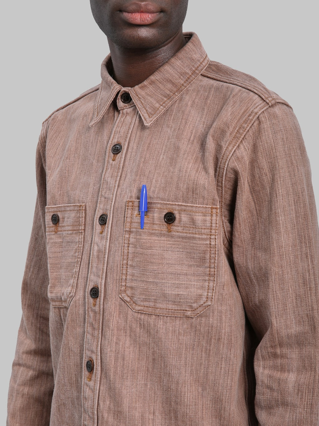 Studio DArtisan D5732 13oz Kakishibu Denim Shirt pocket details