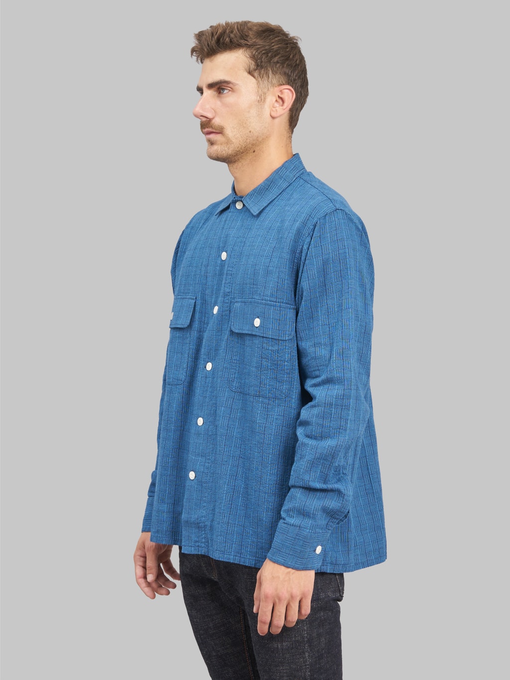 studio dartisan awa ai natural indigo plaid shirt side fit