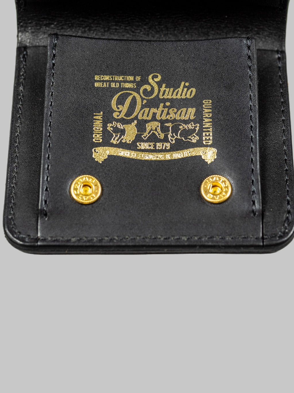 Studio Dartisan black leather mini wallet hand stamped logo