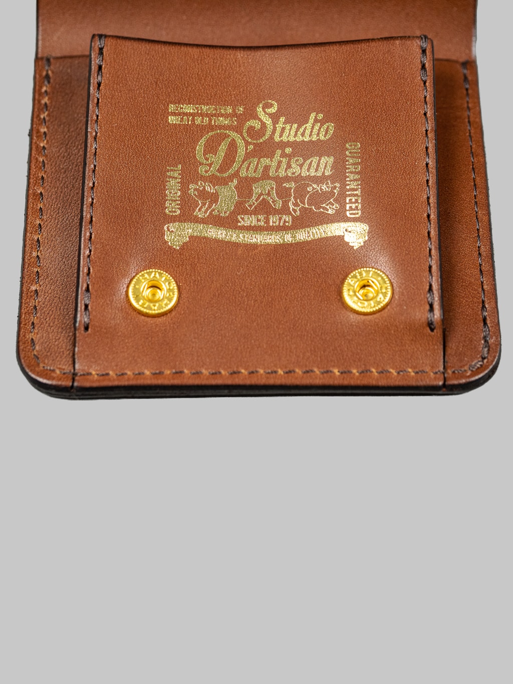 Studio Dartisan brown leather mini wallet hand stamped logo