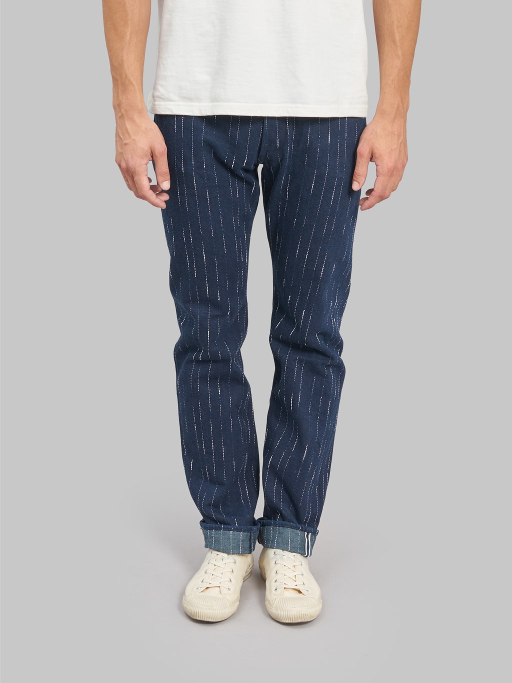 studio dartisan d1885 14oz rain kasuri tapered selvedge front fit