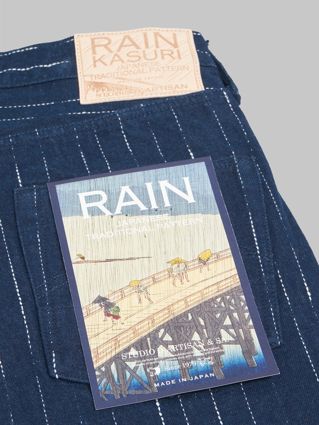 studio dartisan d1885 14oz rain kasuri tapered selvedge artwork