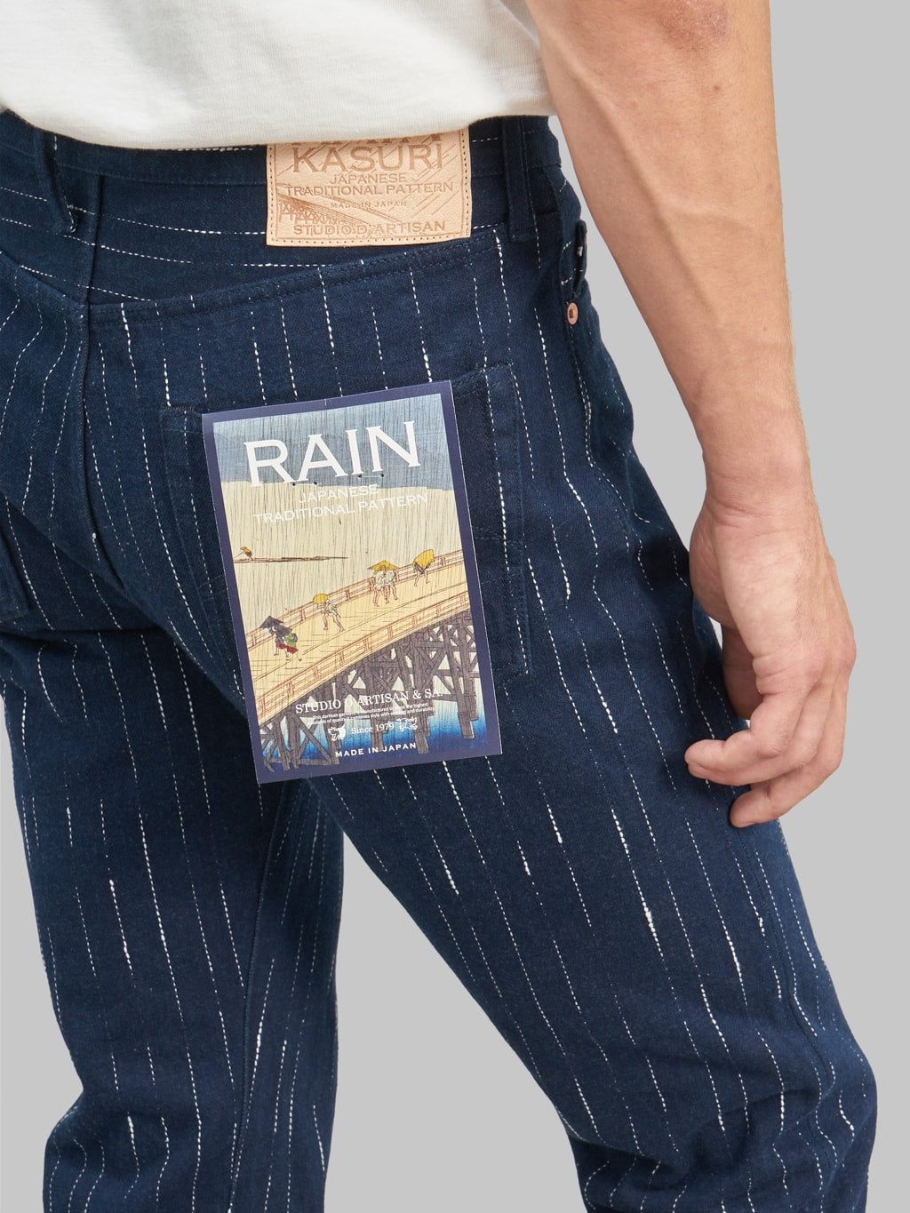 studio dartisan d1885 14oz rain kasuri tapered selvedge details