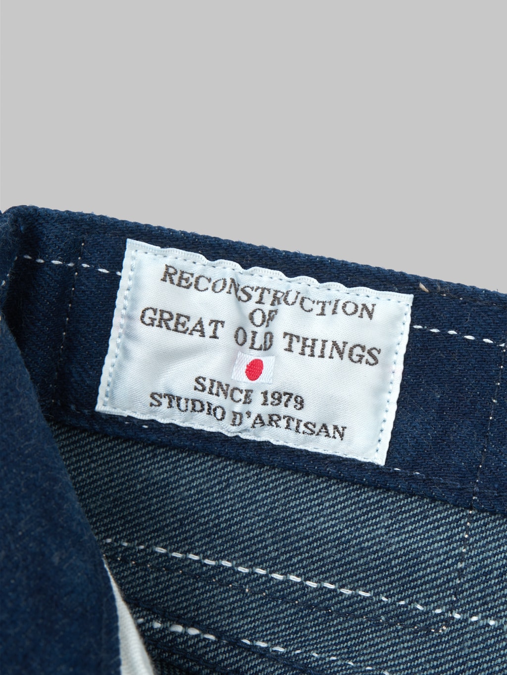 studio dartisan d1885 14oz rain kasuri tapered selvedge interior label