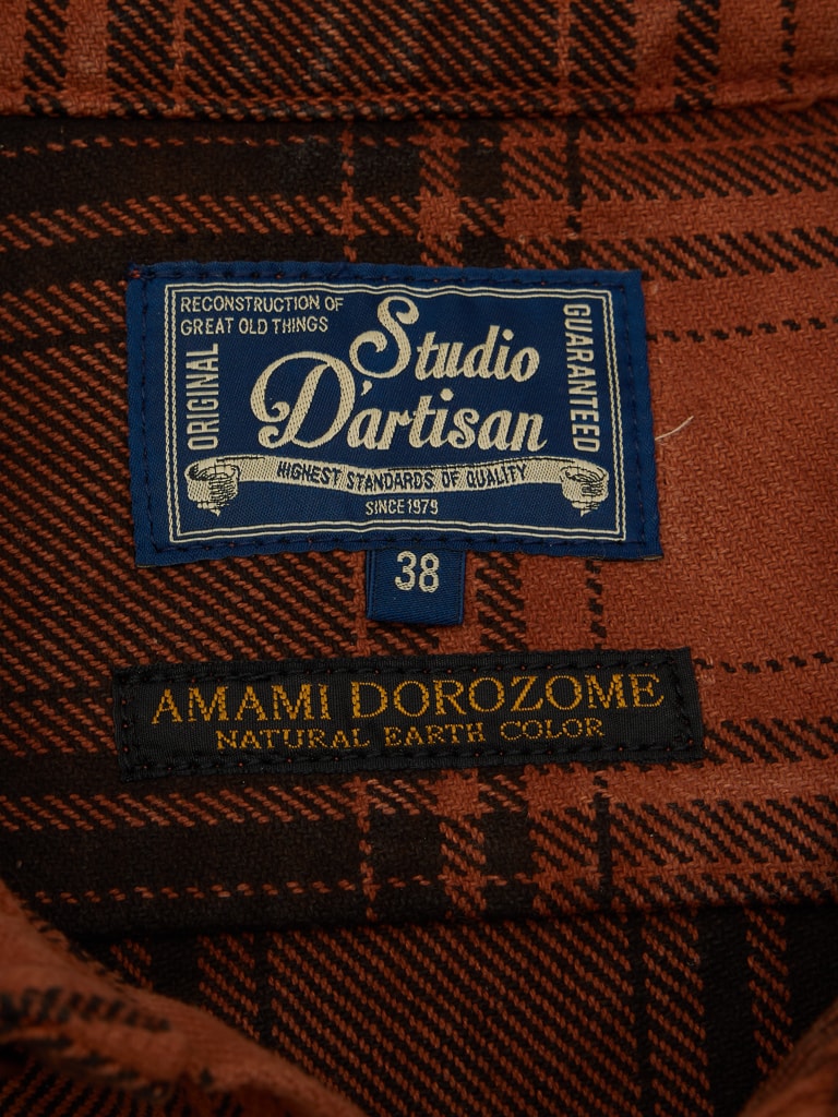 studio dartisan doro amami mud dyed flannel shirt brown interior tag