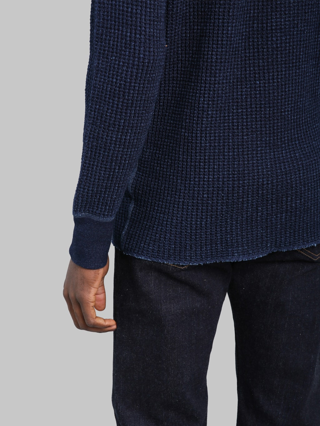 Studio DArtisan 8191 Indigo Dyed Heavy Thermal TShirt cuff