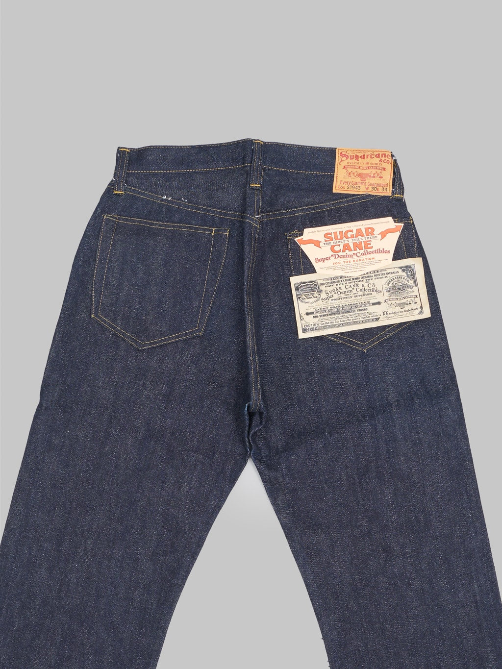 sugar cane 1943 model super denim collectibles blue denim back details