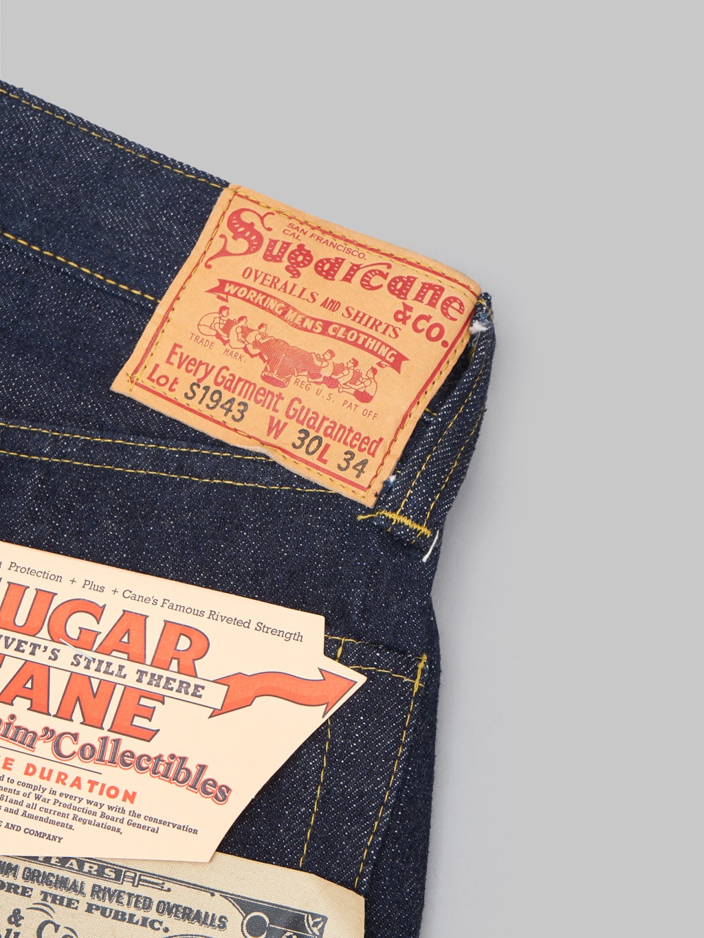 sugar cane 1943 model super denim collectibles blue denim leather patch