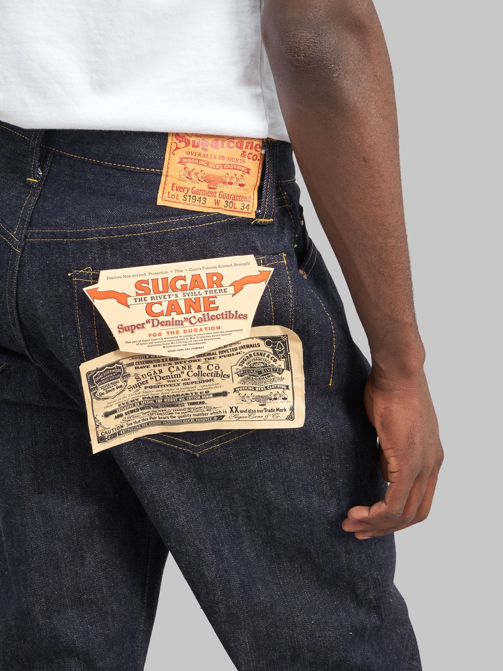 sugar cane 1943 model super denim collectibles blue denim back pocket