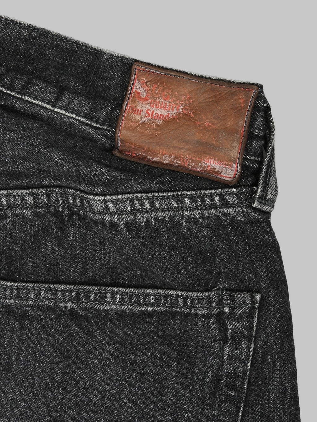 Sugar Cane 1947 Model Hard Wash  Straight Black Jeans leather patch