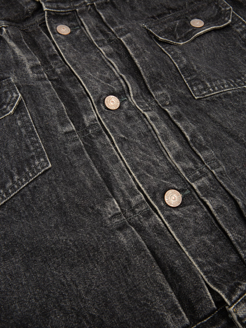 sugar cane 1953 type 2 black denim jacket aged model fabric closeup