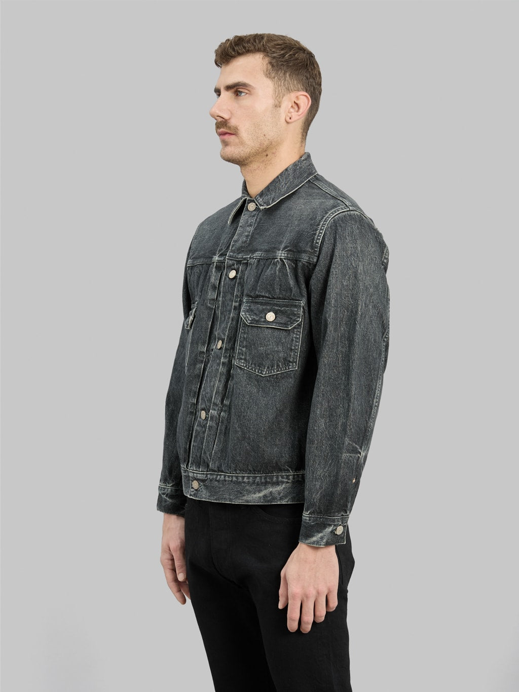 sugar cane 1953 type 2 black denim jacket aged model side look