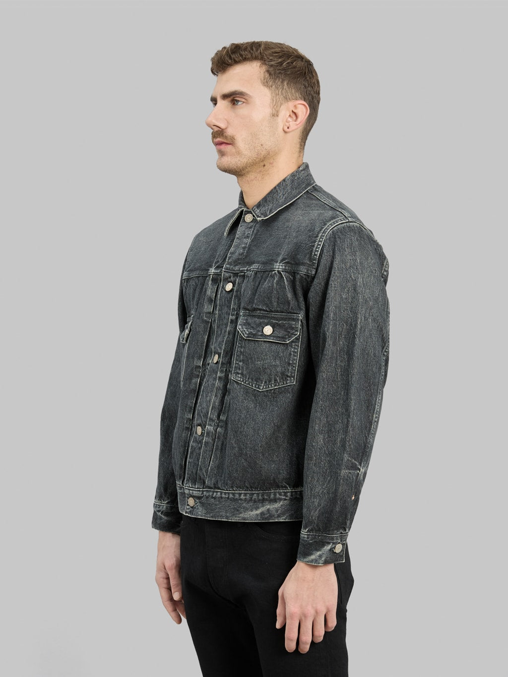 Sugar Cane 1953 Type II Black Denim Jacket Aged Model