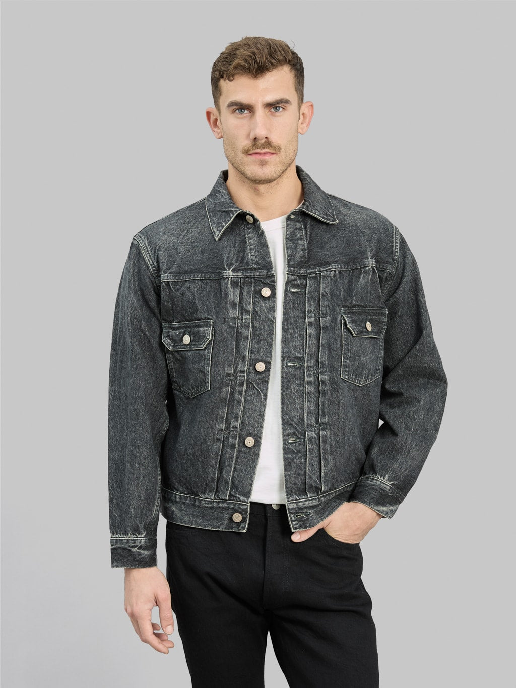 Sugar Cane 1953 Type II Black Denim Jacket Aged Model