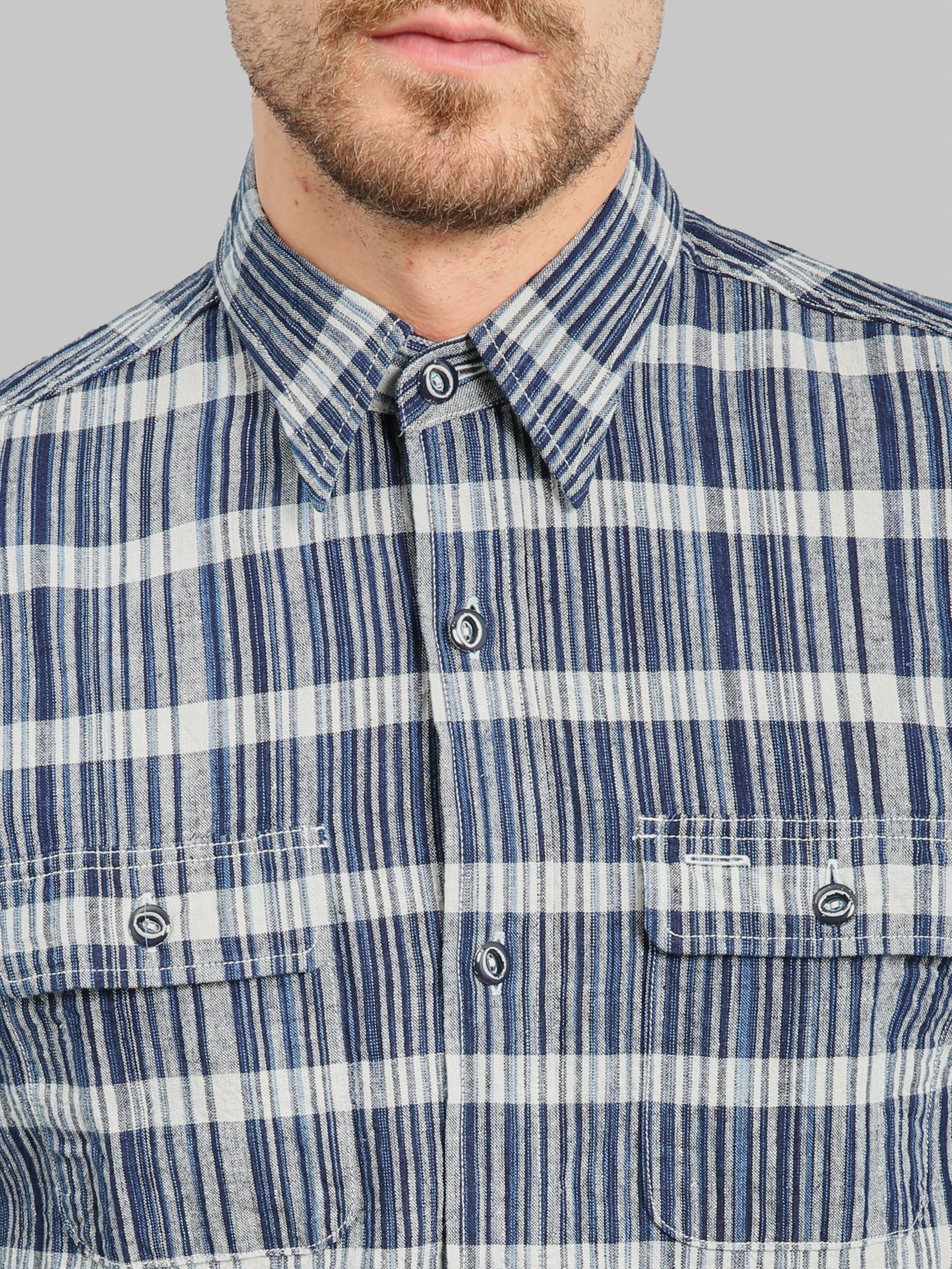 Sugar Cane Fiction Romance 5oz Indigo Check Work Shirt