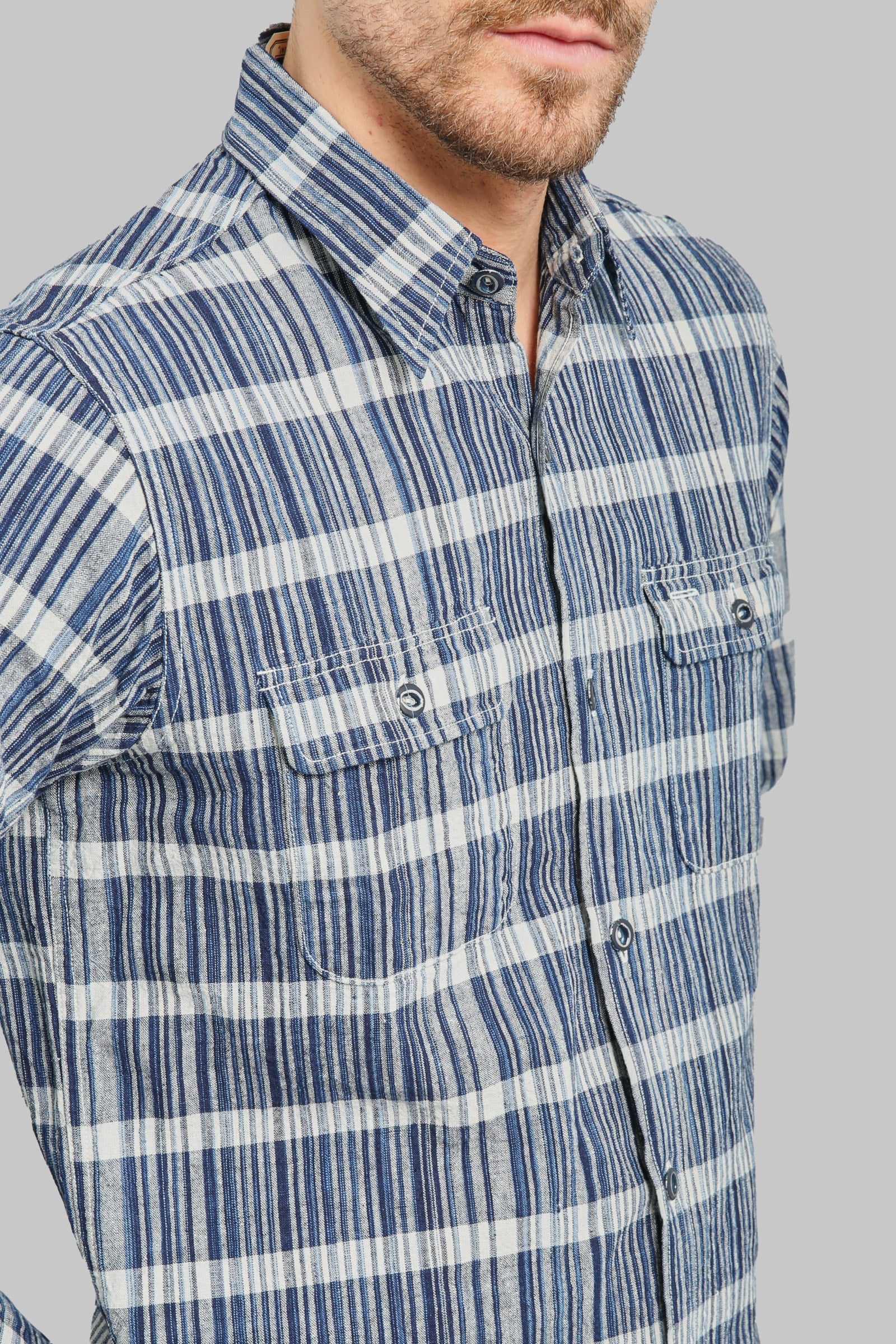 Sugar Cane Fiction Romance 5oz Indigo Check Work Shirt