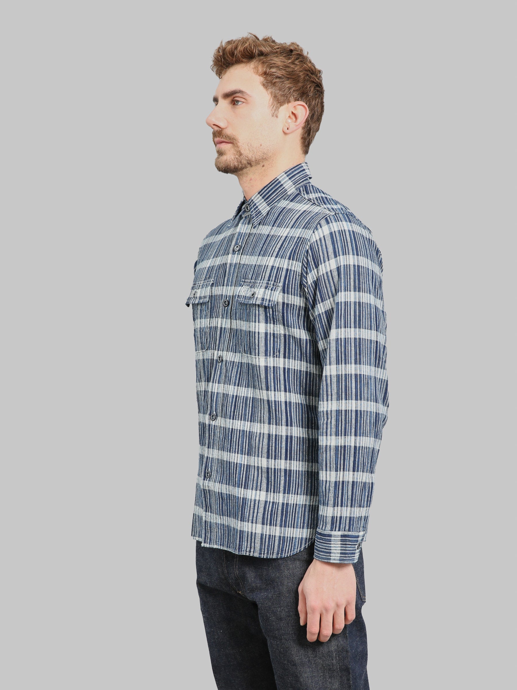 Sugar Cane Fiction Romance 5oz Indigo Check Work Shirt