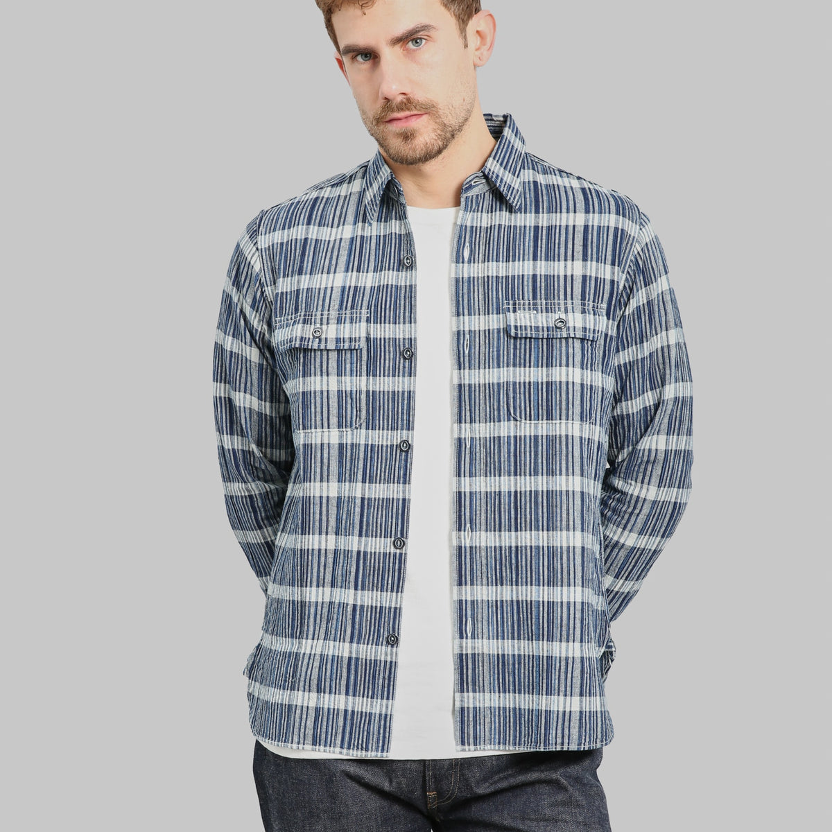Sugar Cane Fiction Romance 5oz Indigo Check Work Shirt Japan SC29591