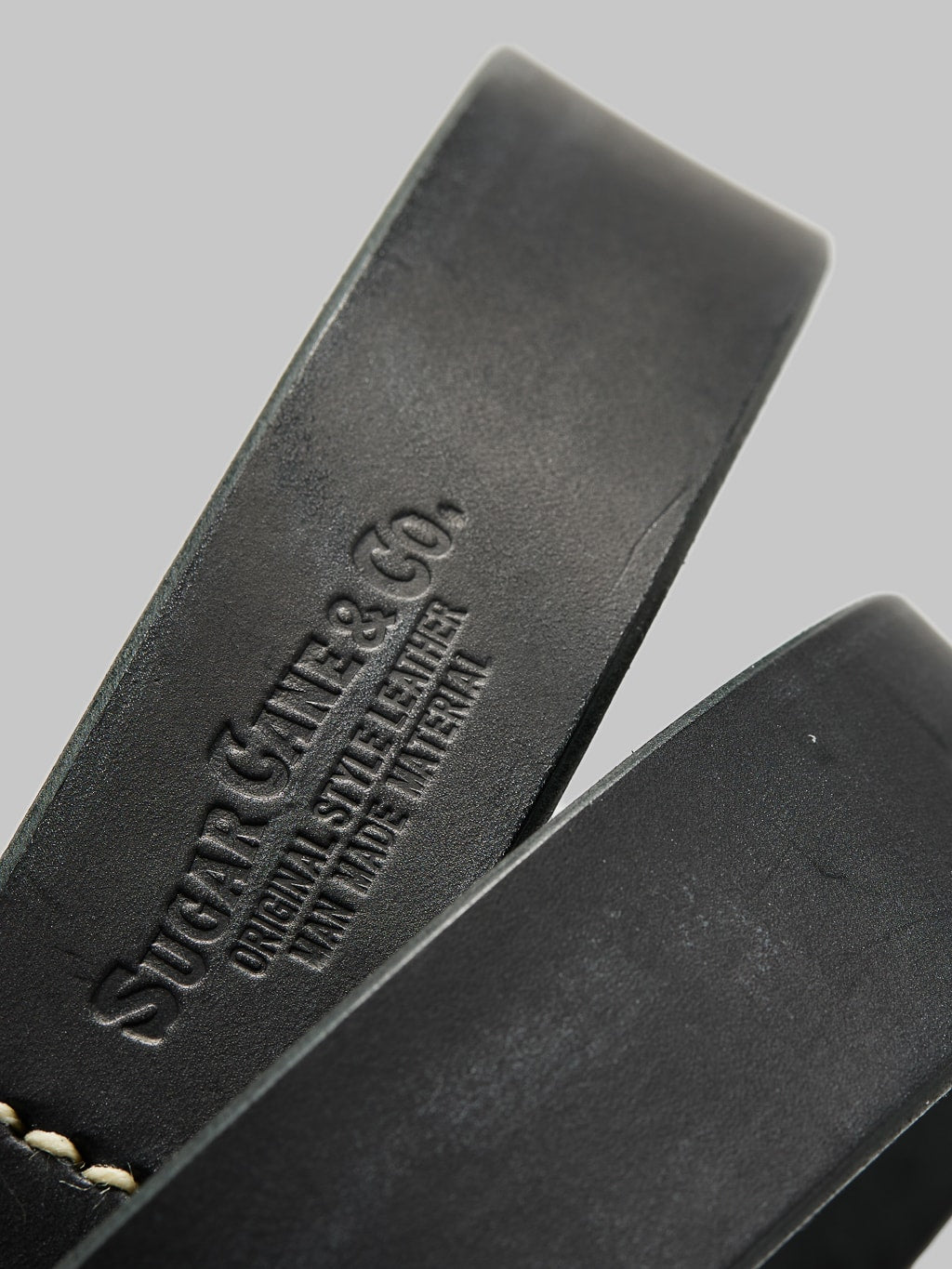 Sugar Cane leather garrison belt black stamped logo