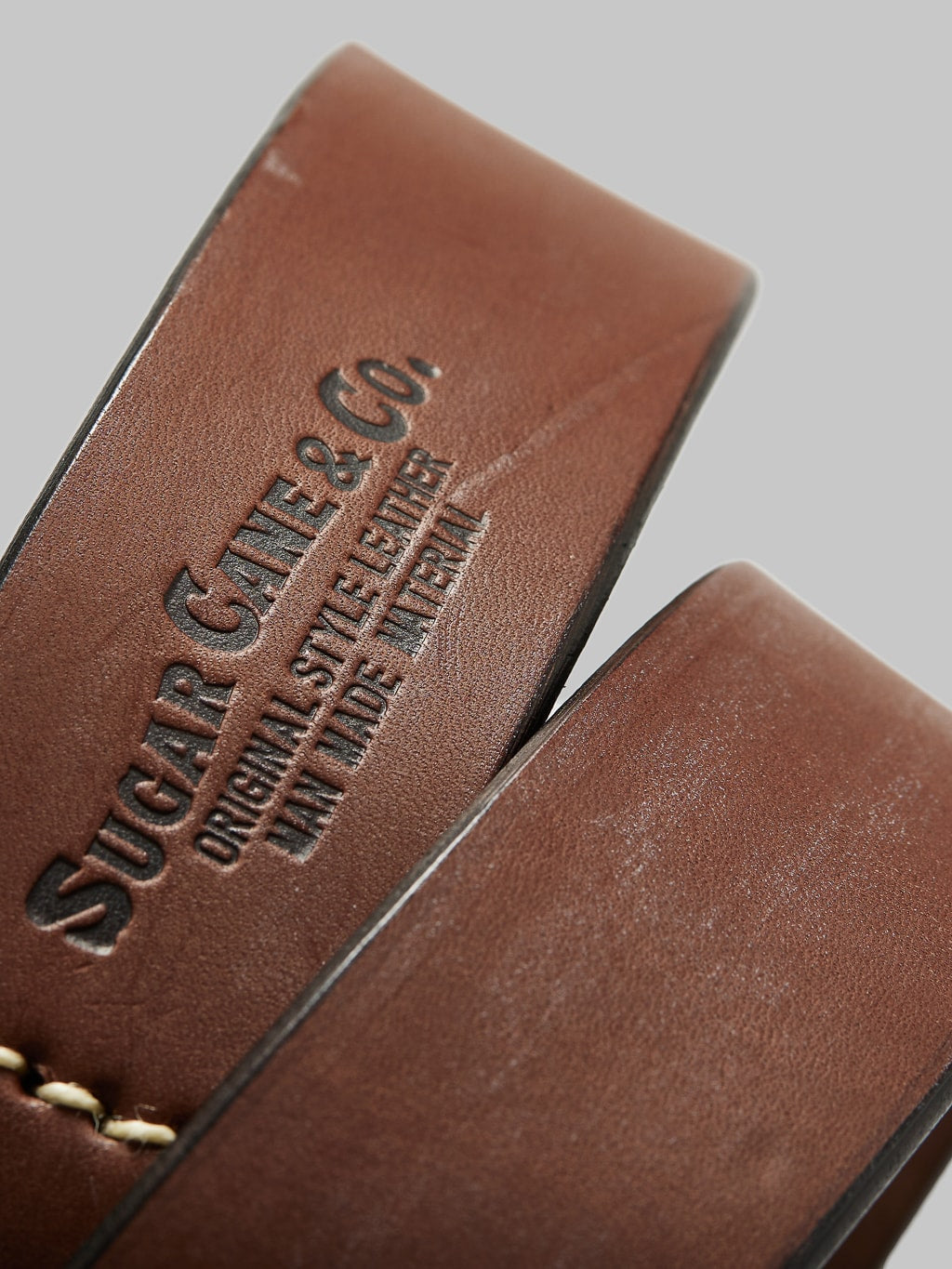 Sugar Cane leather garrison belt brown stamped logo