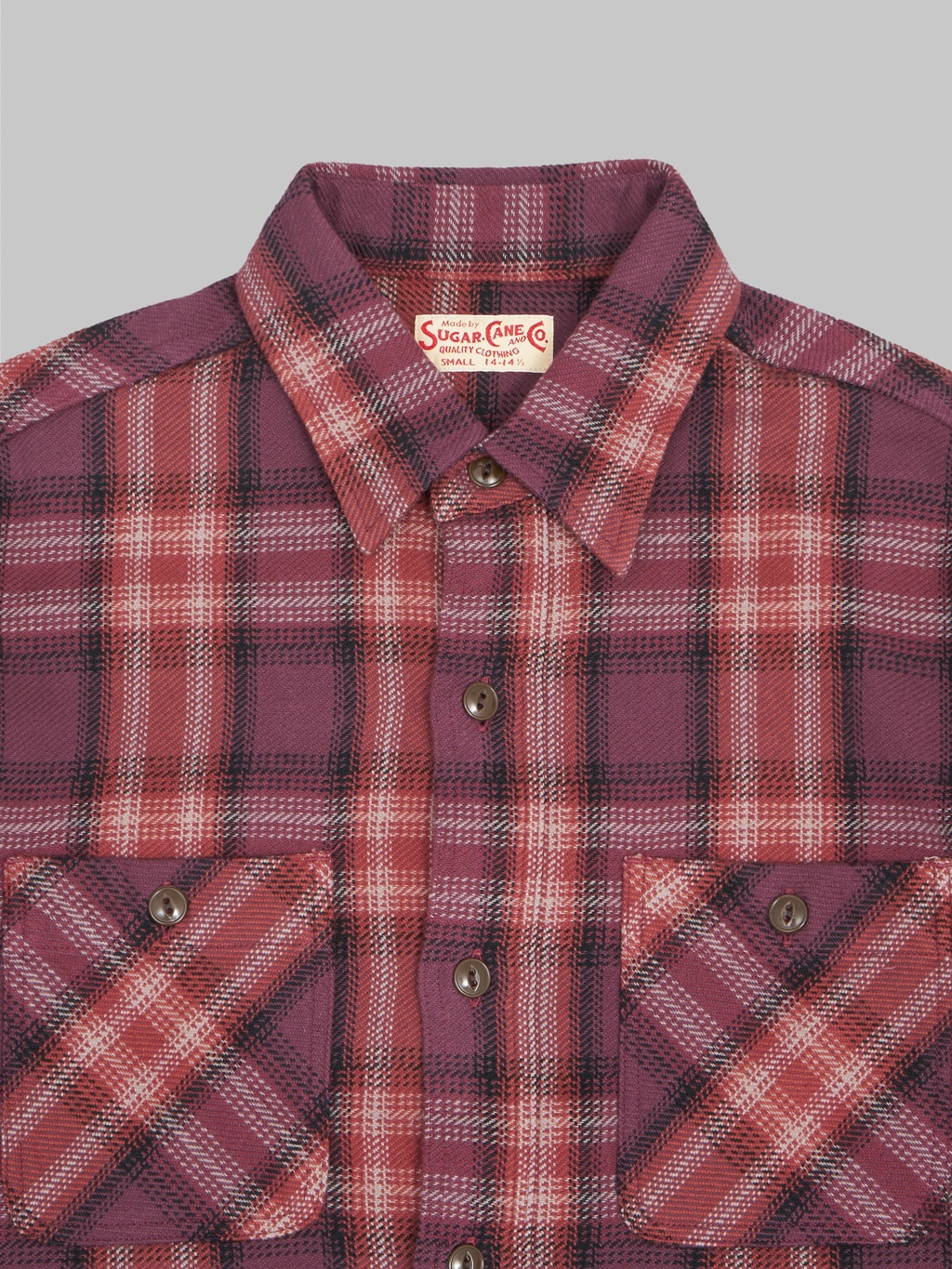 sugar cane twill check flannel shirt red collar