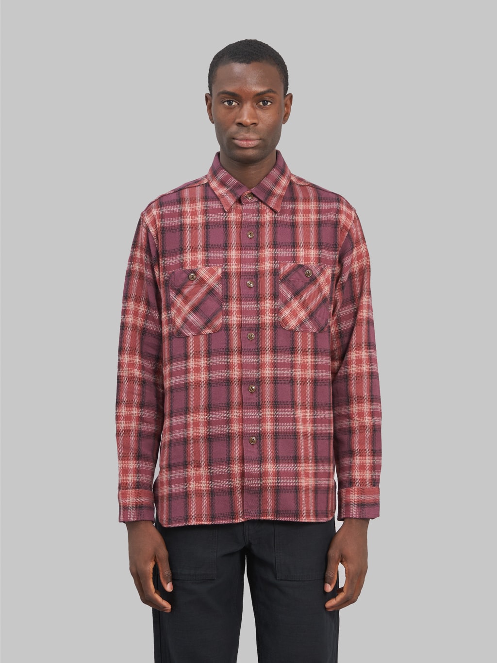 sugar cane twill check flannel shirt red front fit