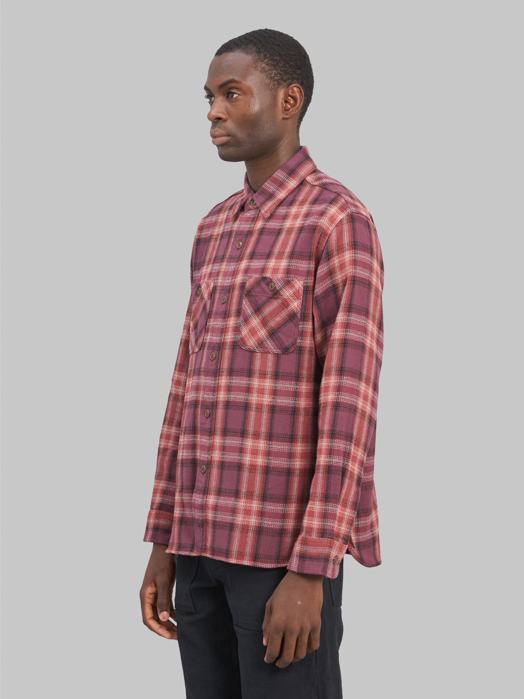 sugar cane twill check flannel shirt red side fit