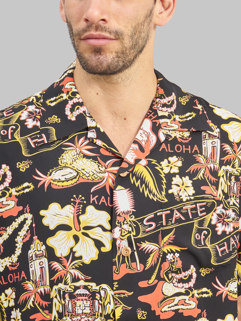 sun surf rayon hawaiian shirt state of hawaiian  collar