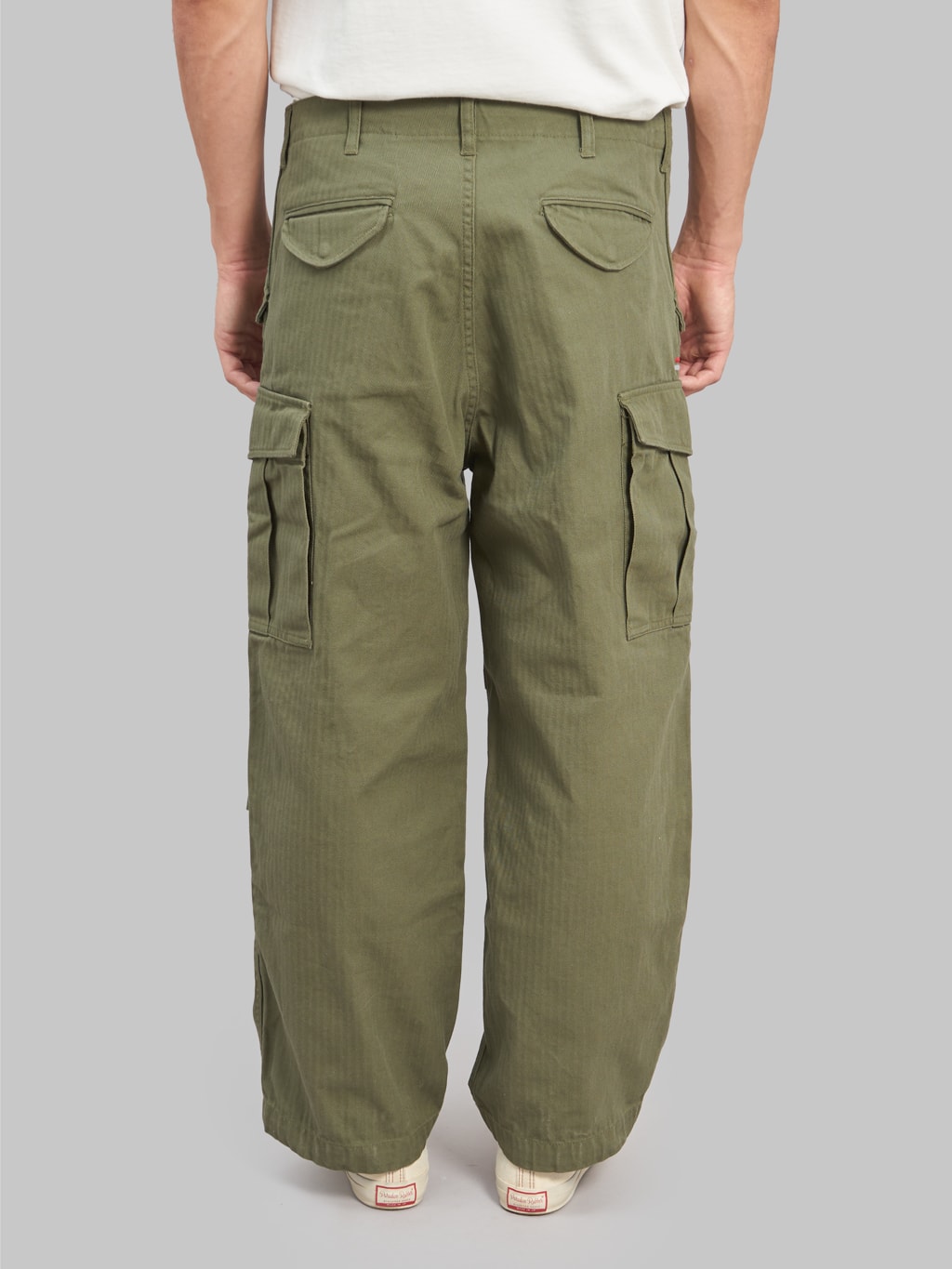 tanuki herringbone m65 pants green back fit