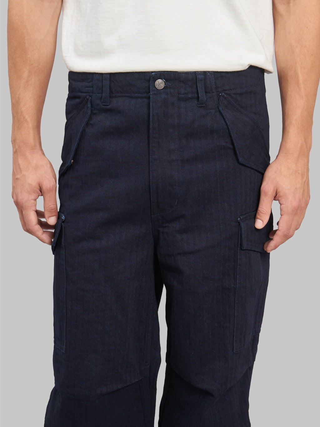 tanuki herringbone m65 pants indigo waist