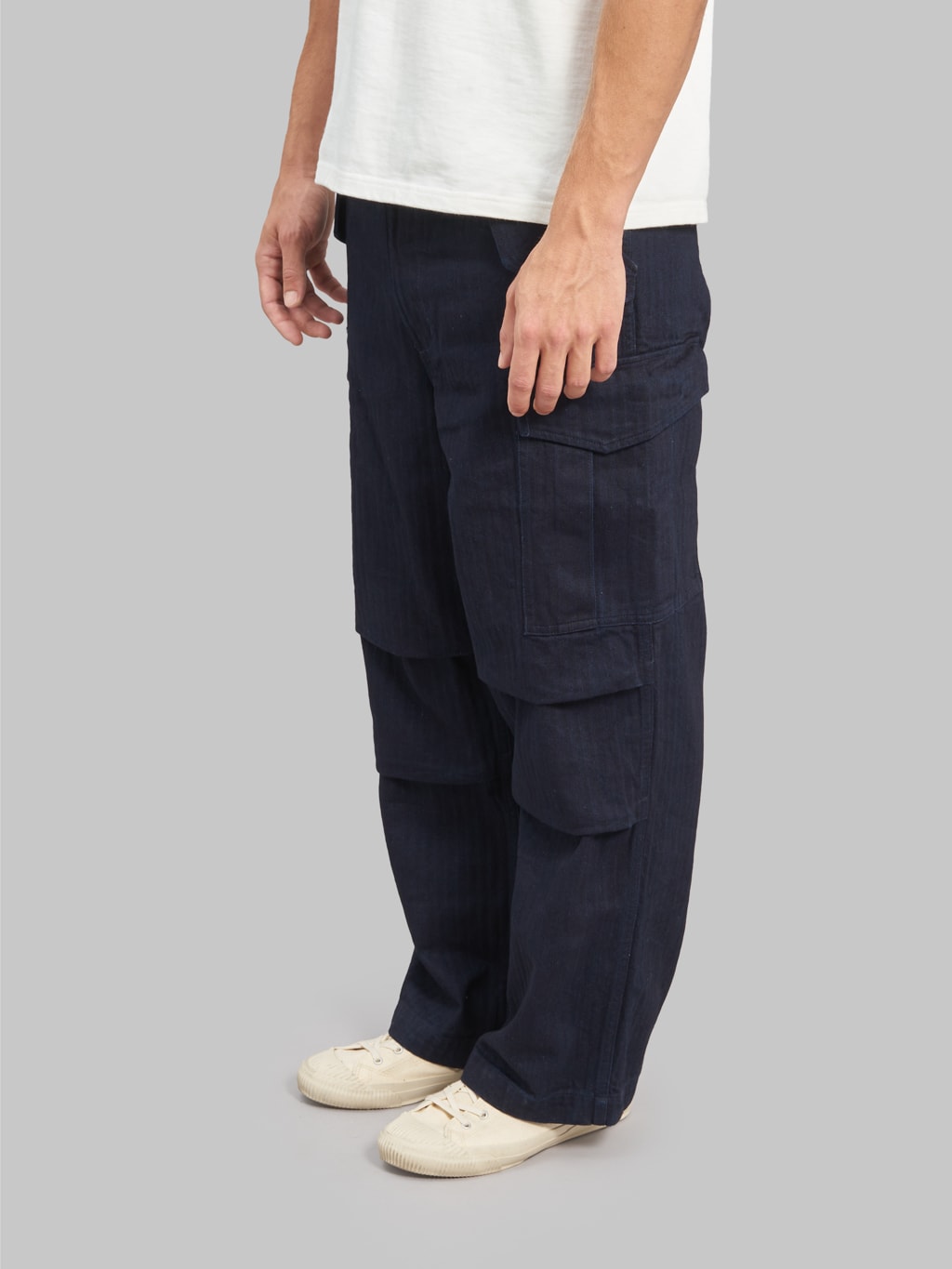 tanuki herringbone m65 pants indigo side fit