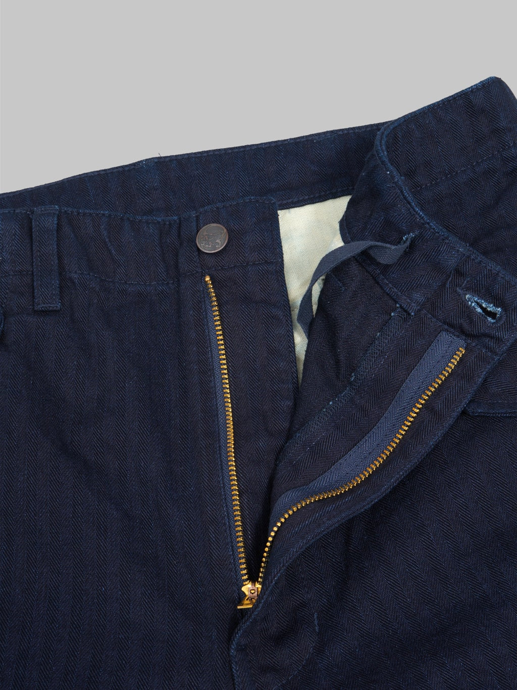 tanuki herringbone m65 pants indigo zip