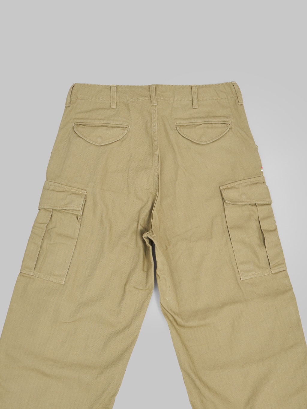 tanuki herringbone m65 pants khaki beige back details