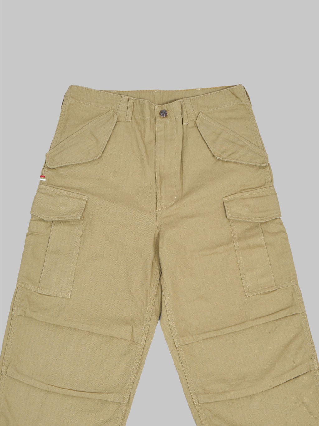 tanuki herringbone m65 pants khaki beige front details