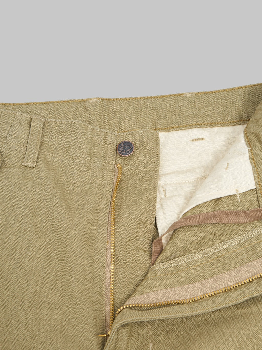 tanuki herringbone m65 pants khaki beige waist zip