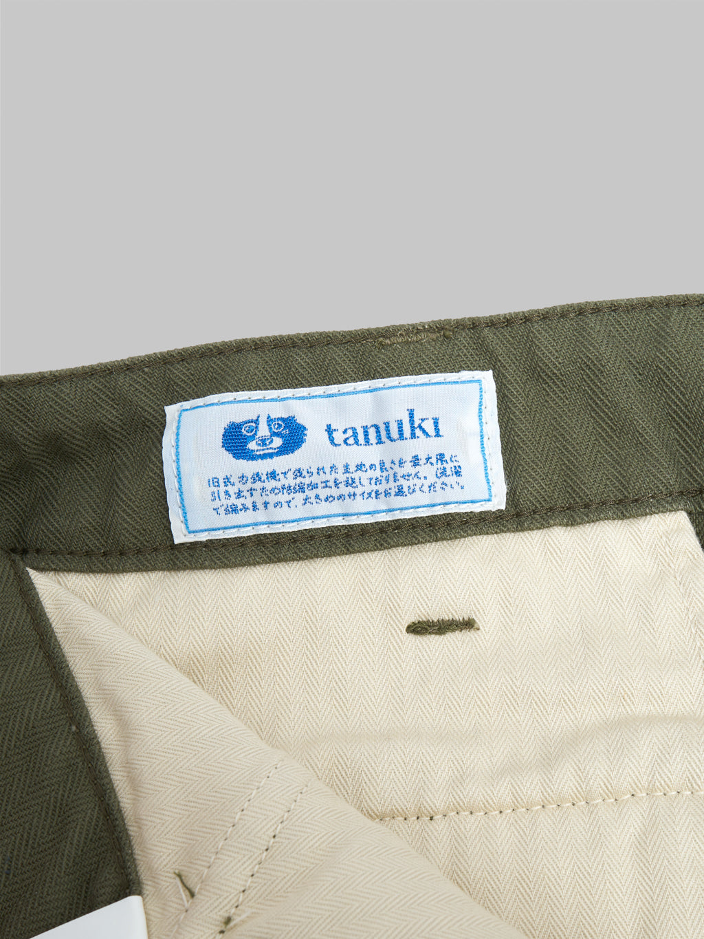 tanuki herringbone m65 pants green interior label