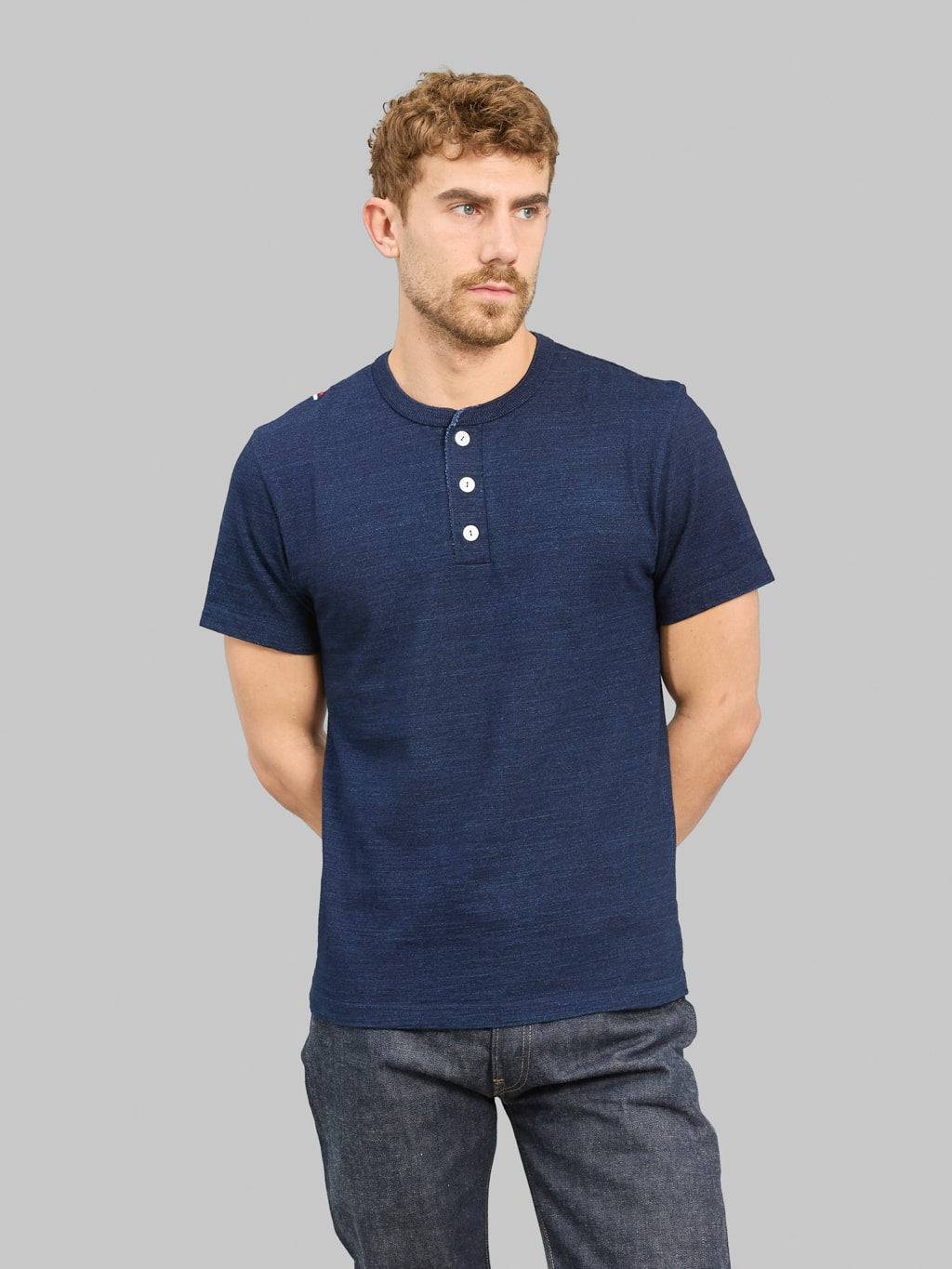 Tanuki HSS Heavy Shinkai Indigo Henley TShirt styled