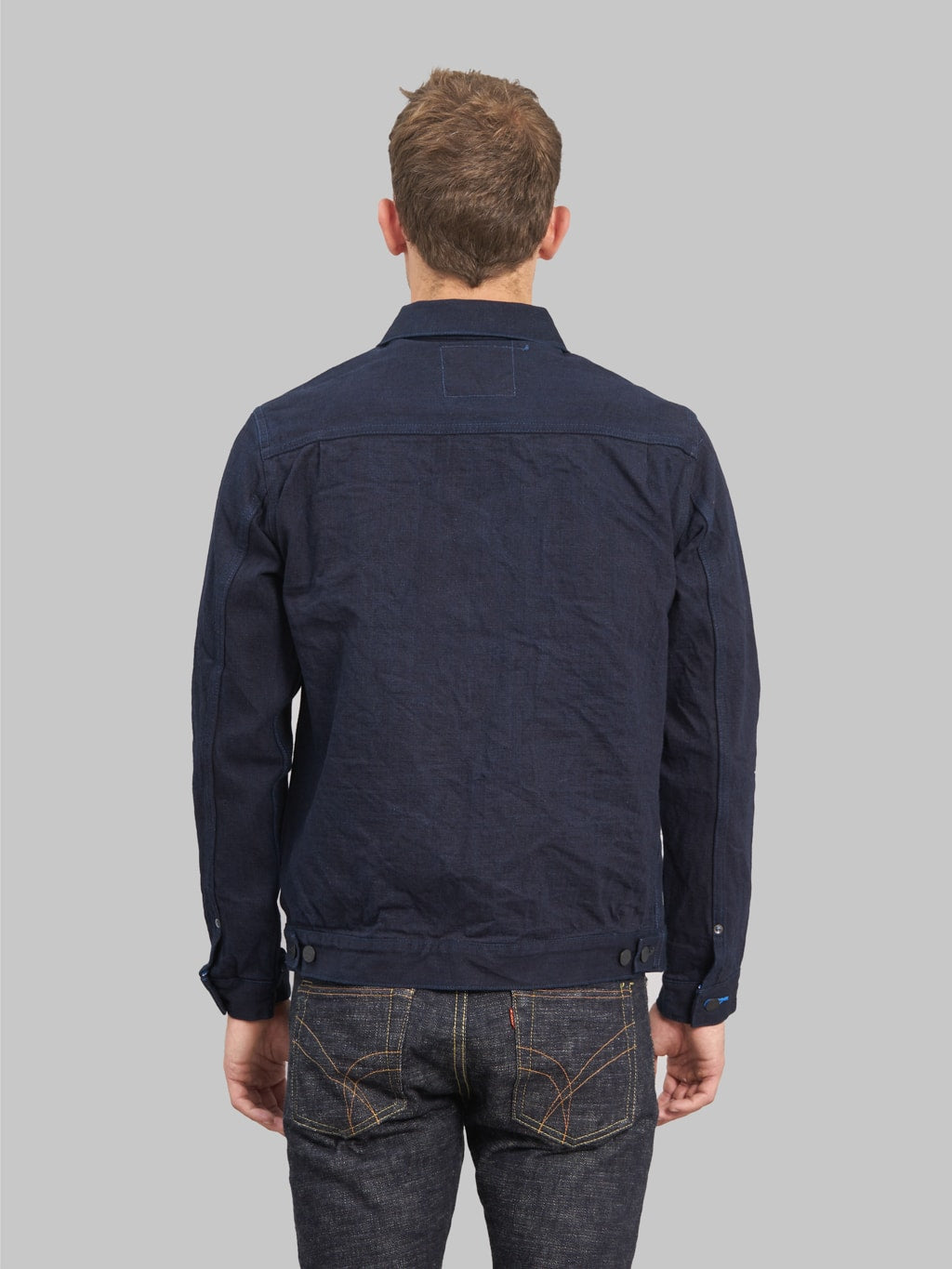 tanuki indigo x indigo 15oz type 2 selvedge denim jacket back