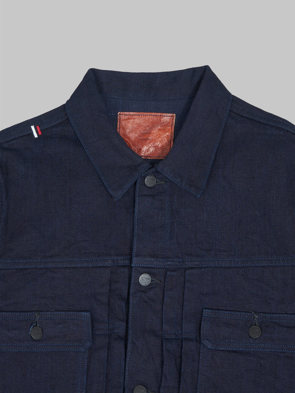 tanuki indigo x indigo 15oz type 2 selvedge denim jacket collar