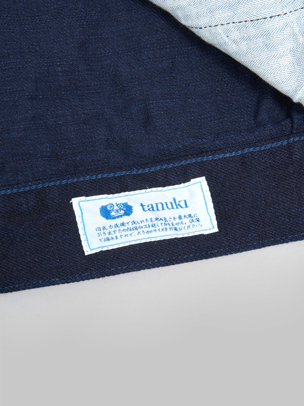 tanuki indigo x indigo 15oz type 2 selvedge denim jacket label