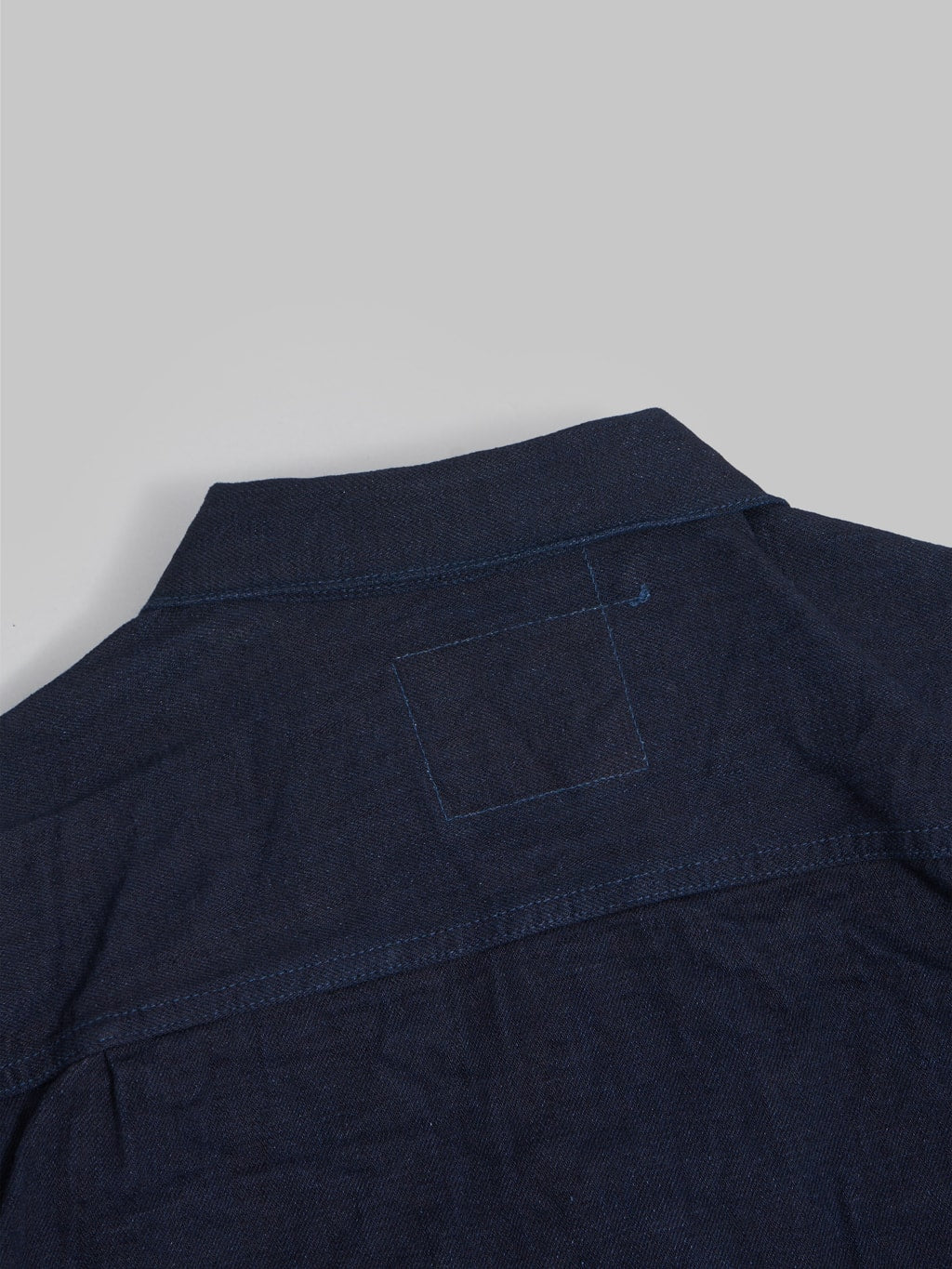 tanuki indigo x indigo 15oz type 2 selvedge denim jacket back collar