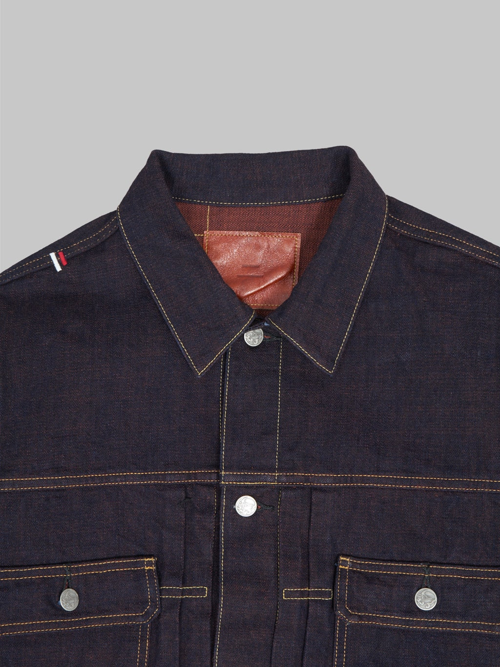 tanuki kakishibu type 2 selvedge denim jacket collar