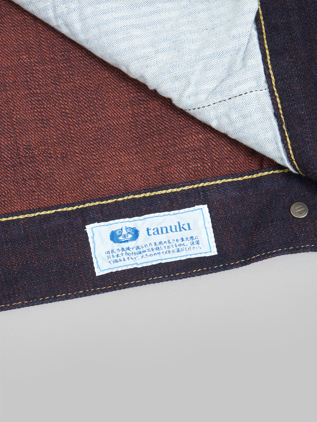 tanuki kakishibu type 2 selvedge denim jacket interior details