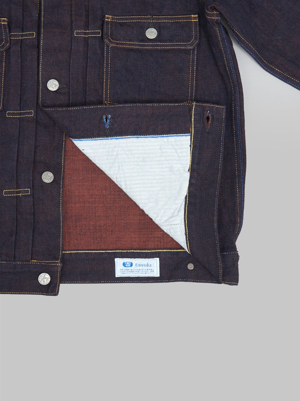 tanuki kakishibu type 2 selvedge denim jacket interior