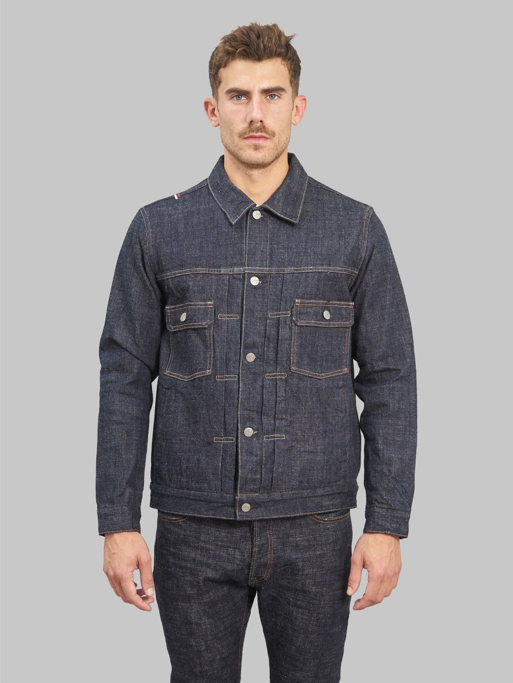 tanuki zetto benkei 15oz type ii denim jacket front fit