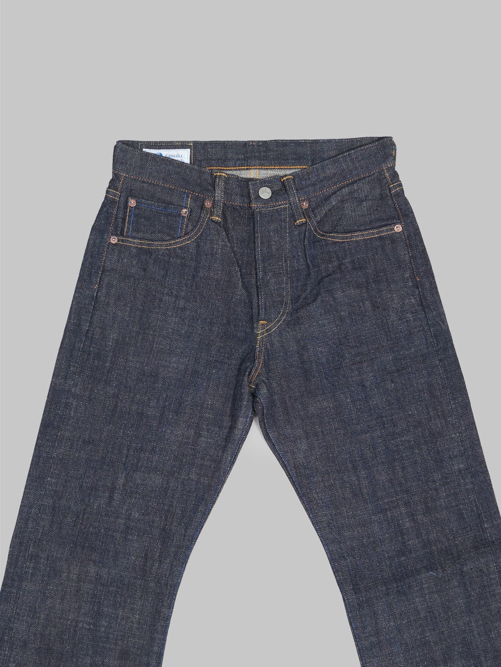 tanuki zr zetto 14oz regular straight selvedge jeans front details