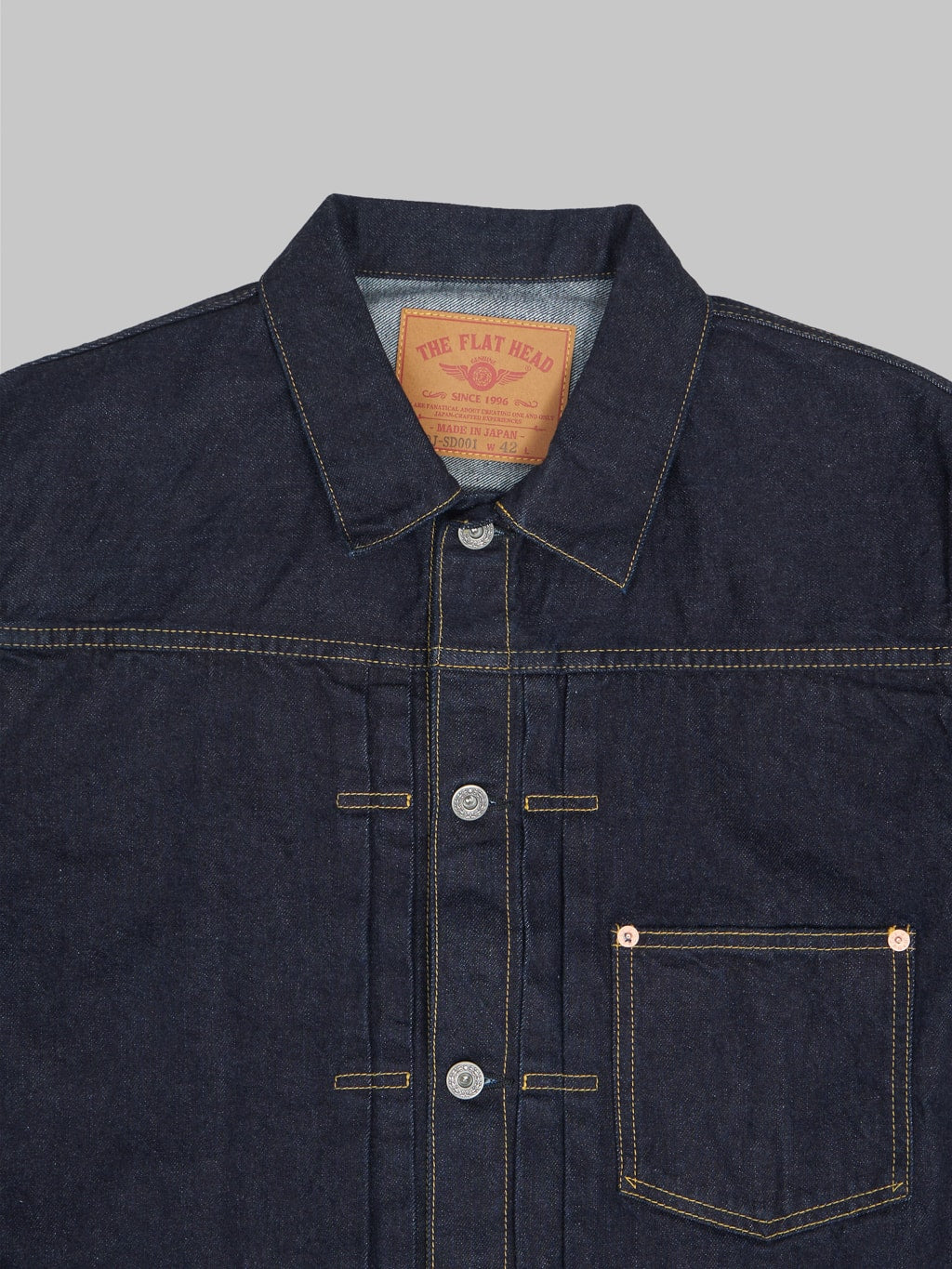 the flat head 12oz 40s selvedge denim jacket collar